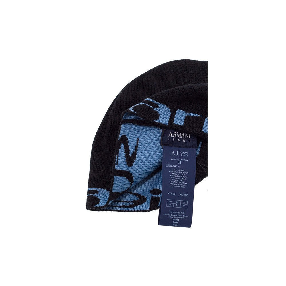 Gorro de Lana Armani Jeans CD102 Color Azul Marino y Letras en Celeste_315.jpg