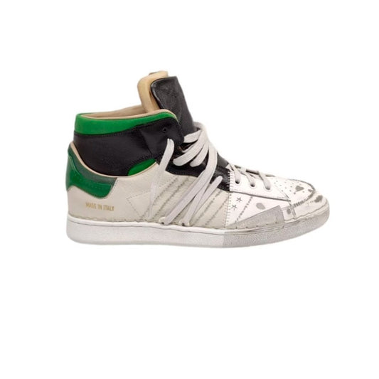 Sneakers Altas de Piel Hidnander The Cage 933 Color Blanco y Verde_2762.jpg