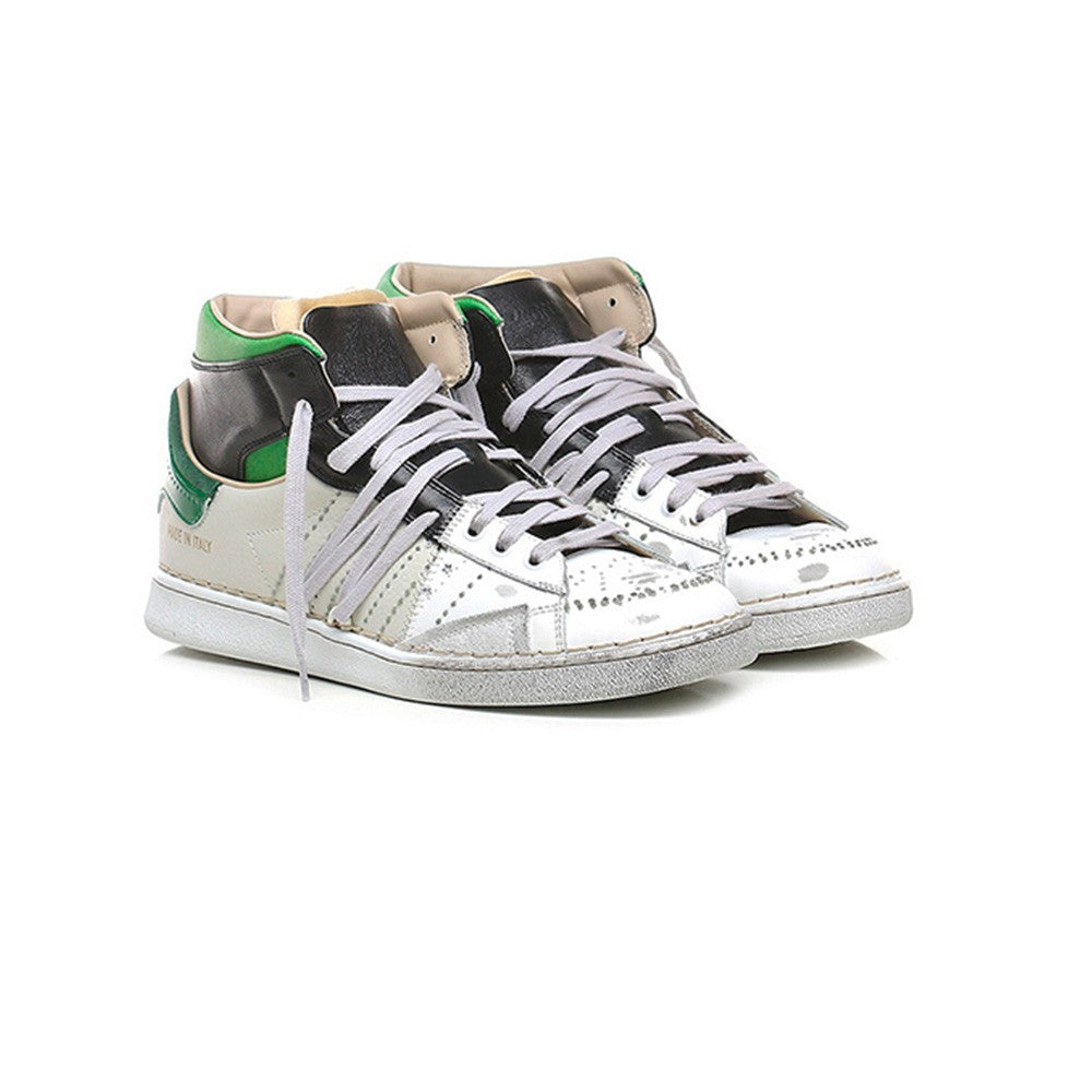 Sneakers Altas de Piel Hidnander The Cage 933 Color Blanco y Verde_2763.jpg