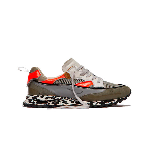 Sneakers de Piel Hidnander THREEDOME Zero 611 Color Gris y Rojo Fluor_4590.jpg