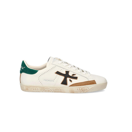 Sneakers de Piel Premiata Steven 7284 Color Crudo y Verde_8424.jpg